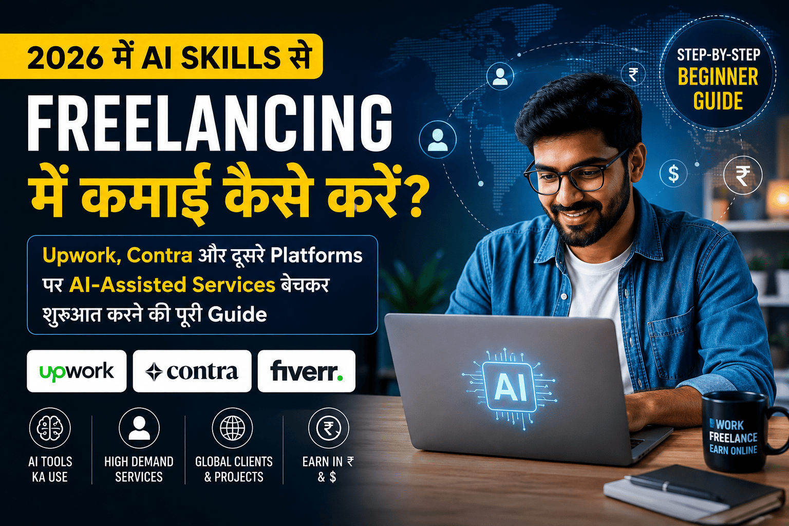 2026 में AI Skills से Freelancing और Online Earning की Guide – Upwork, Contra और Fiverr