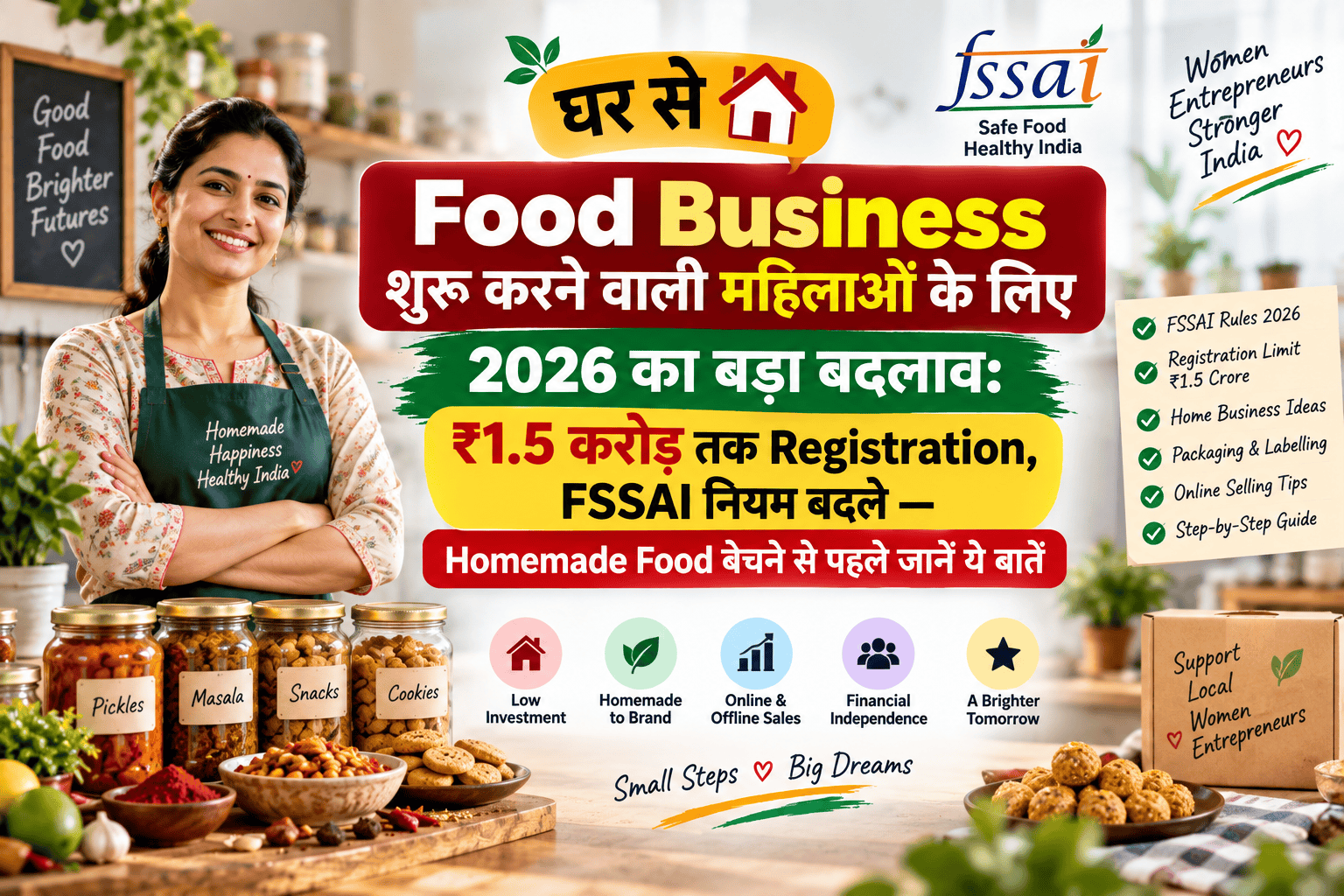 Food Business शुरू करने वाली महिलाओं के लिए FSSAI Rules 2026 और ₹1.5 करोड़ तक Registration Limit